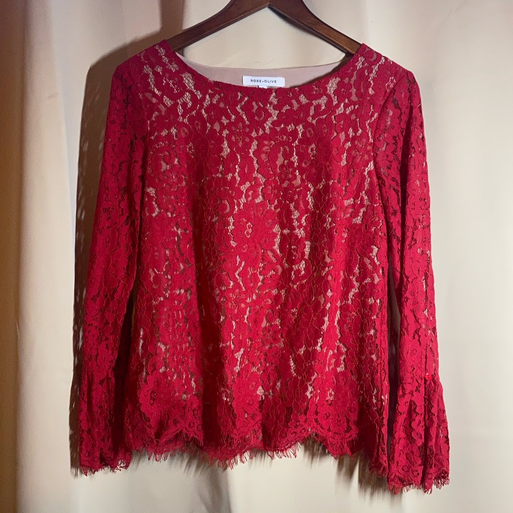 Rose and olive EUC red lace blouse